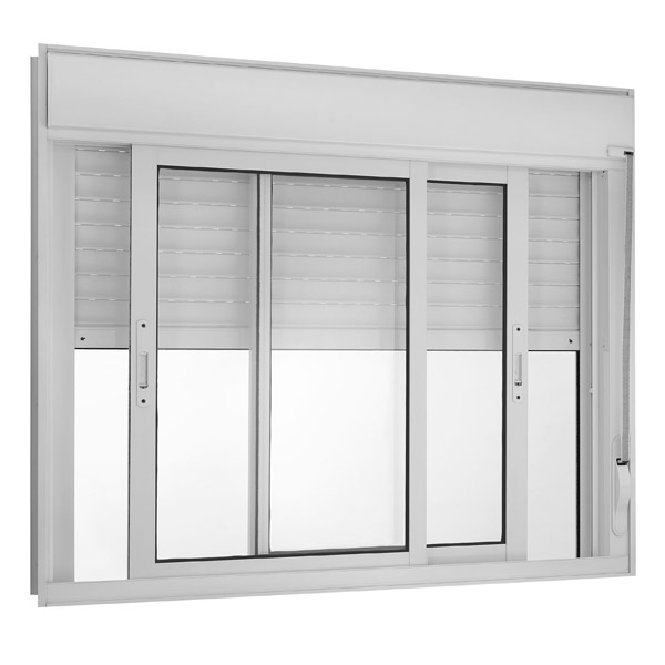 Janela 2 folhas de correr com persiana integrada - Branco
