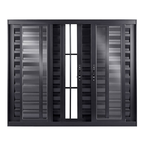 Janela veneziana de correr 6 folhas de correr com grade - Preto