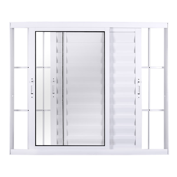 Janela veneziana  de correr 3 folhas com grade - Branco