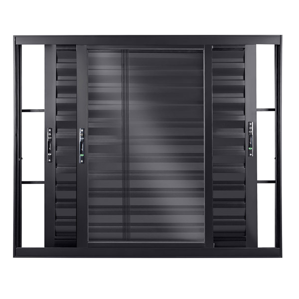 Janela veneziana  de correr 3 folhas com grade - Preto