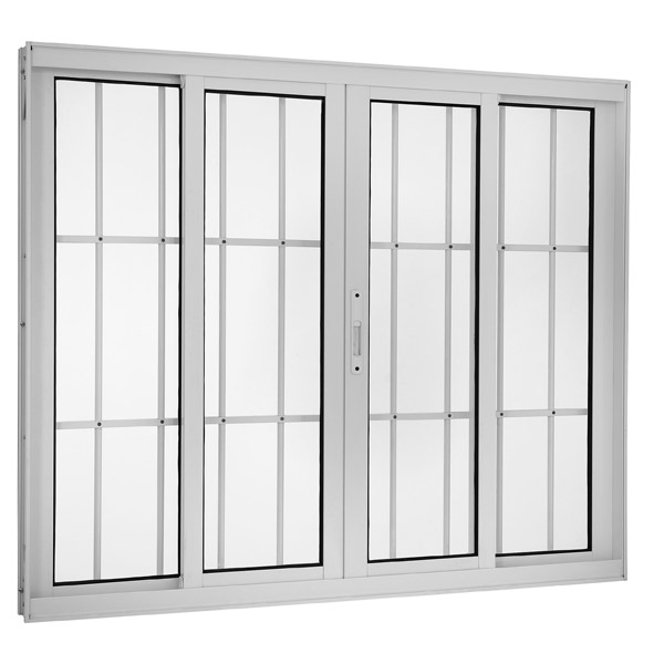 Janela 4 folhas de correr com grade - Branco